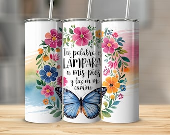 Spanish Floral Tumbler Wrap: Bible Verse, Christian Gift (PNG Digital Download)