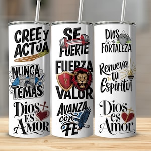 SPANISH Bible Motivational Quotes 20oz Skinny Tumbler Sublimation Designs, Tumbler Wrap Png, Do it Yourself, Christian Gift for Him