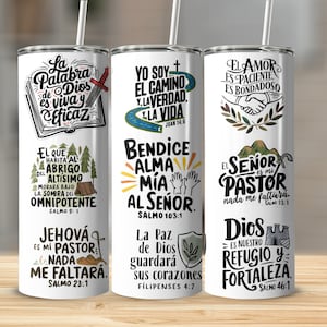 SPANISH Bible Motivational Quotes 20oz Skinny Tumbler Sublimation Designs, Tumbler Wrap Png, Do it Yourself, Christian Gift for Her