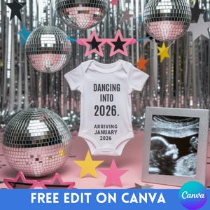 Digital New Years Pregnancy Announcement, Magical 2026 Baby Announcement, January Social Media Reveal, Instagram Wreath with Ultrasound