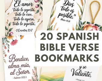 20 Spanish Bible Verse Floral Bookmarks: Christian PNG (Digital Download)