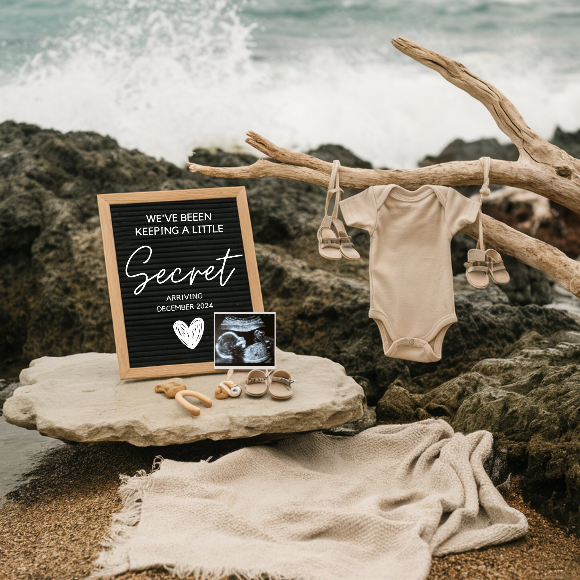 Rocky Seaside \ Pregnancy Announcement \ Digital Baby Announcement \ Gender Neutral\ Social Media Reveal \ Keeping a Secret \ Gender netural