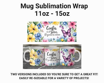 Spanish Bible Verse Mug Wrap: Floral Sublimation Design (Digital Download)