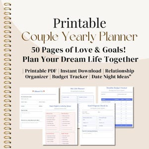 Couples Yearly Planner, Relationship Planner, Couple Goal, Couple Trackers, Weekly, Monthly, Couples financial planner, Journal, Check-Ins