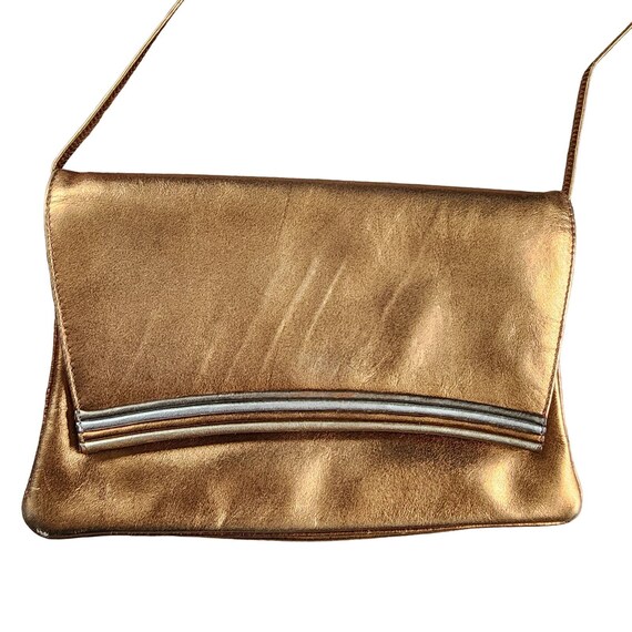 Vtg Morris Moskowitz Metallic Gold Leather Clutch… - image 7