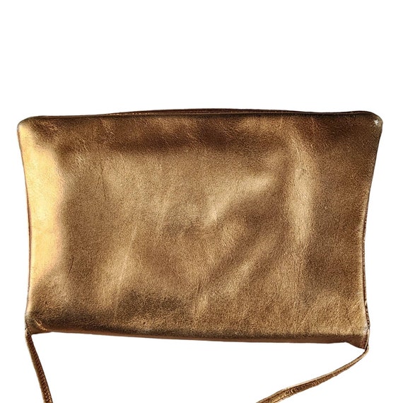 Vtg Morris Moskowitz Metallic Gold Leather Clutch… - image 8