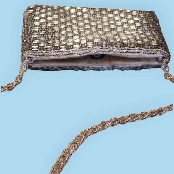 Vtg Beaded Small Crossbody Bag Silver small defec… - image 3