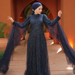 Anaya Collection/ Exklusive Stickerei / Hochzeitskleid / Abendkleid / Islamisches Tuch / Hijab / Abendkleid / Bescheiden / Frauenkleid