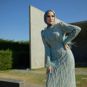 Kina Collection / Exklusive Stickerei / Hochzeitskleid / Abendkleid / Islamisches Tuch / Hijab / Abendkleid / Bescheiden / Frauenkleid / Maxikleid