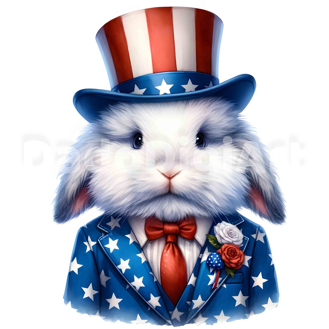 Patriotic Rabbids USA Patriotic Bunny Clipart - Flag, Printable, Watercolor, High Quality ...