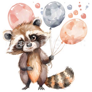 14 Funny Birthday Raccoons Clipart - Printable, Watercolor, High Quality JPGs, Digital Download, Junk Journal, Paper Craft, Commercial Use