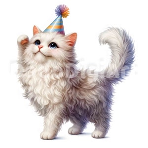 Feliz cumpleaños gato clipart - bandera, imprimible, acuarela, JPG de alta calidad, descarga digital, diario basura, artesanía de papel, uso comercial
