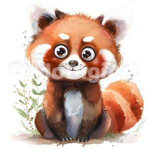 10 Cute Whimsical Red pandas Clipart - Printable, Watercolor, High Quality JPGs, Digital Download, Junk Journal, Paper Craft, Commercial Use
