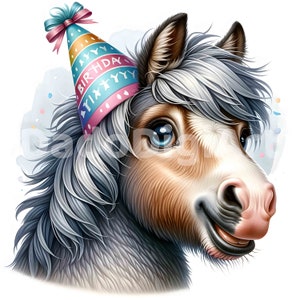 Happy Birthday Horse Clipart - Flag, Printable, Watercolor, High Quality JPG, Digital Download, Junk Journal, Paper Craft, Commercial Use