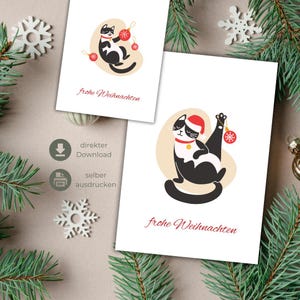 Download PDF: Christmas card cute cat motif Merry Christmas | funny witty cat | Postcard A6 / folding card to print