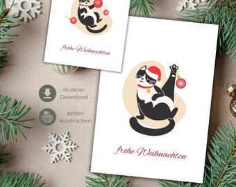 Download PDF: Christmas card cute cat motif Merry Christmas | funny witty cat | Postcard A6 / folding card to print