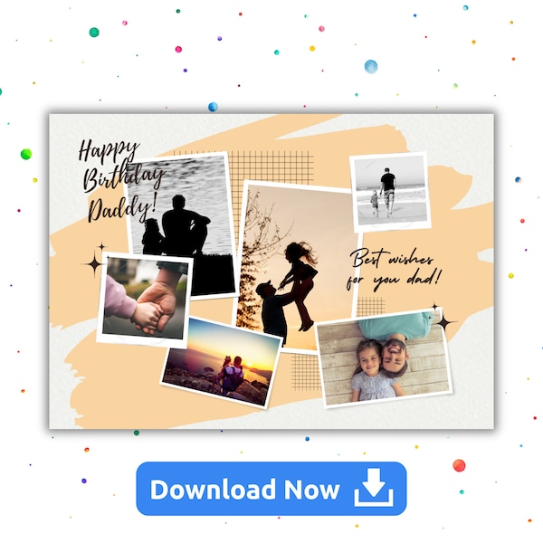 Personalized Photo Collage Birthday Card, Editable Card for any occasion, Birthday, Anniversary, Mother's Day, Printable Digital Download