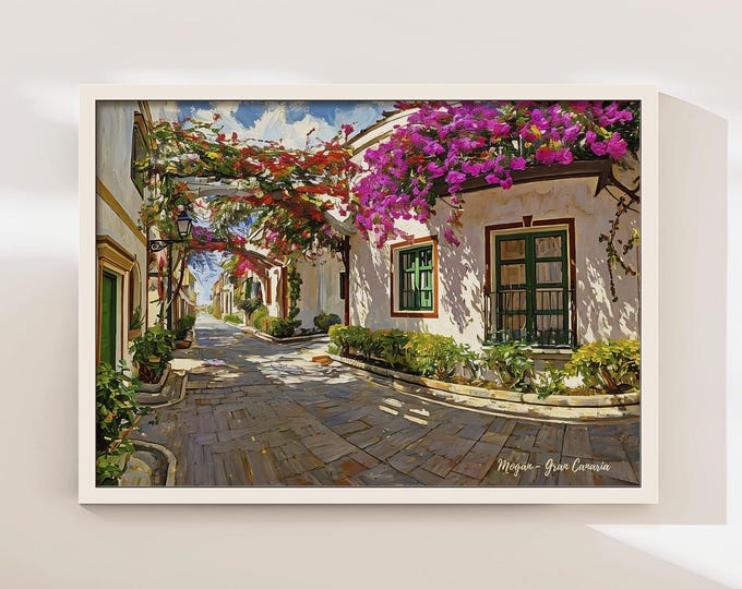 Featured listing image: Mogan Gran Canaria Village Street Bougainvillea Coastal Architecture Canvas Wall Art Print