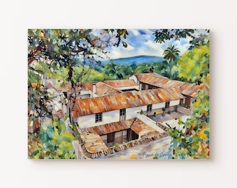 Beautiful painting of a Canarian village. Digital painting. Wall decoration. Countryside painting. Original gift. Oil painting.