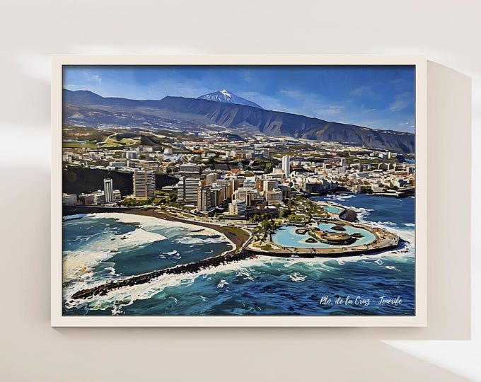 Featured listing image: Puerto de la Cruz Tenerife Wall Art, Lago Martianez Coastal City Canvas