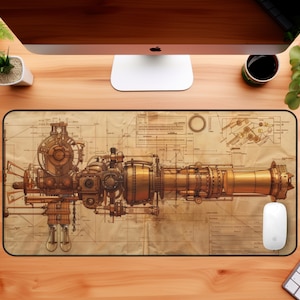 Verfijnde steampunk gun blauwdruk bureauonderlegger in vintage stijl