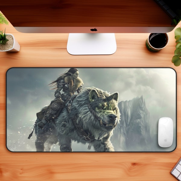 Female orc riding a huge wolf in the snowy mountain mouse pad gift for wow lovers