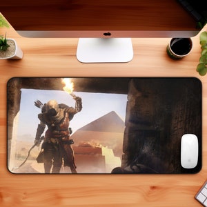 Assassin in Egypt exploring the pyramids of giza desk mat