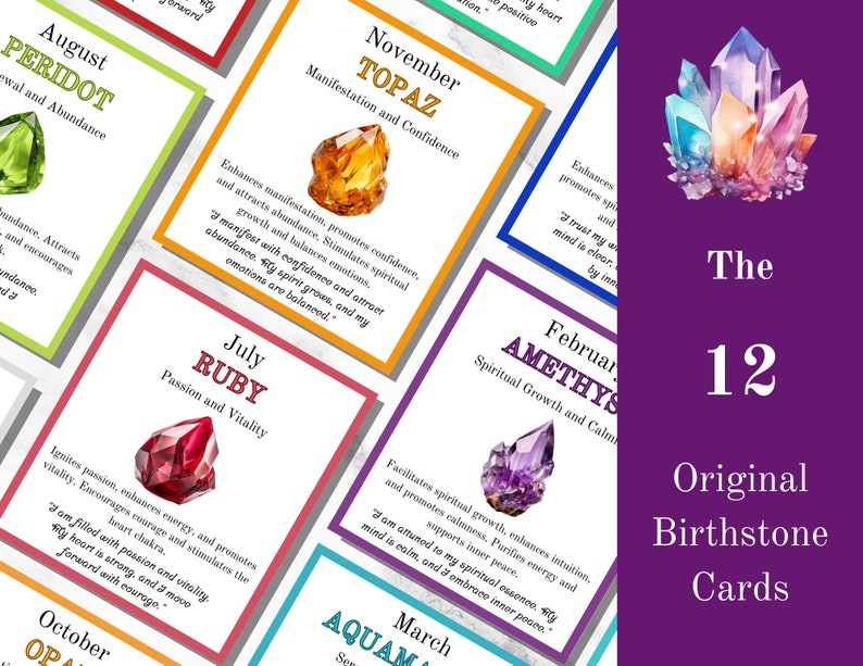 Crystal Meaning Cards Instant Download, Birthstone Cards Printable ...