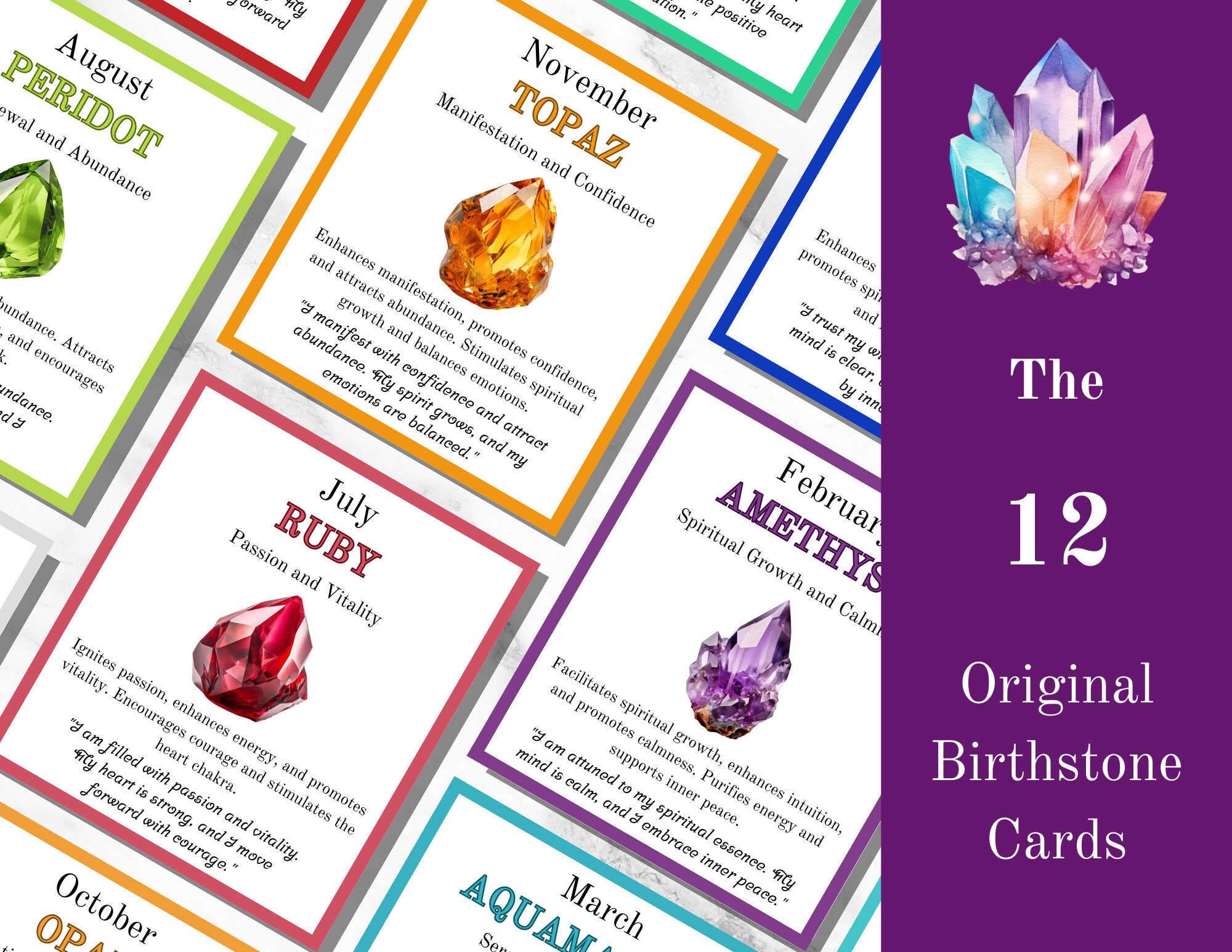 Crystal Meaning Cards Instant Download, Birthstone Cards Printable ...
