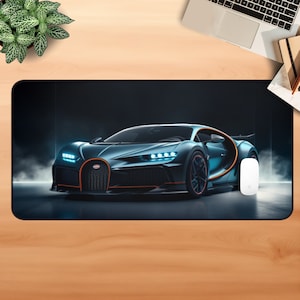 Aesthetic Sports Car Desk Mat Car Bugatti Chiron Mousepad Desk Pad Buggati Desk Mat Car Gamer Mouse Pad, Gaming Table Decor, Video Gamer