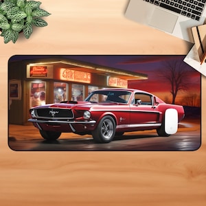 Aesthetic Sports Car Desk Mat Car Nostalgic Road 66 Mousepad Movie Desk Pad Mustang Gamer Mouse Pad, Gaming Table Decor, Video Gamer