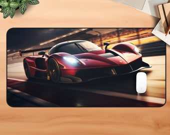 Car Gaming Desk Mat: Red Racecar Large Mouse Pad