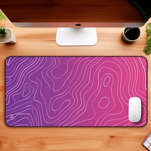 eenvoudig minimalistisch topografisch kaartpatroon in roze en paarse gradiënt mousepad
