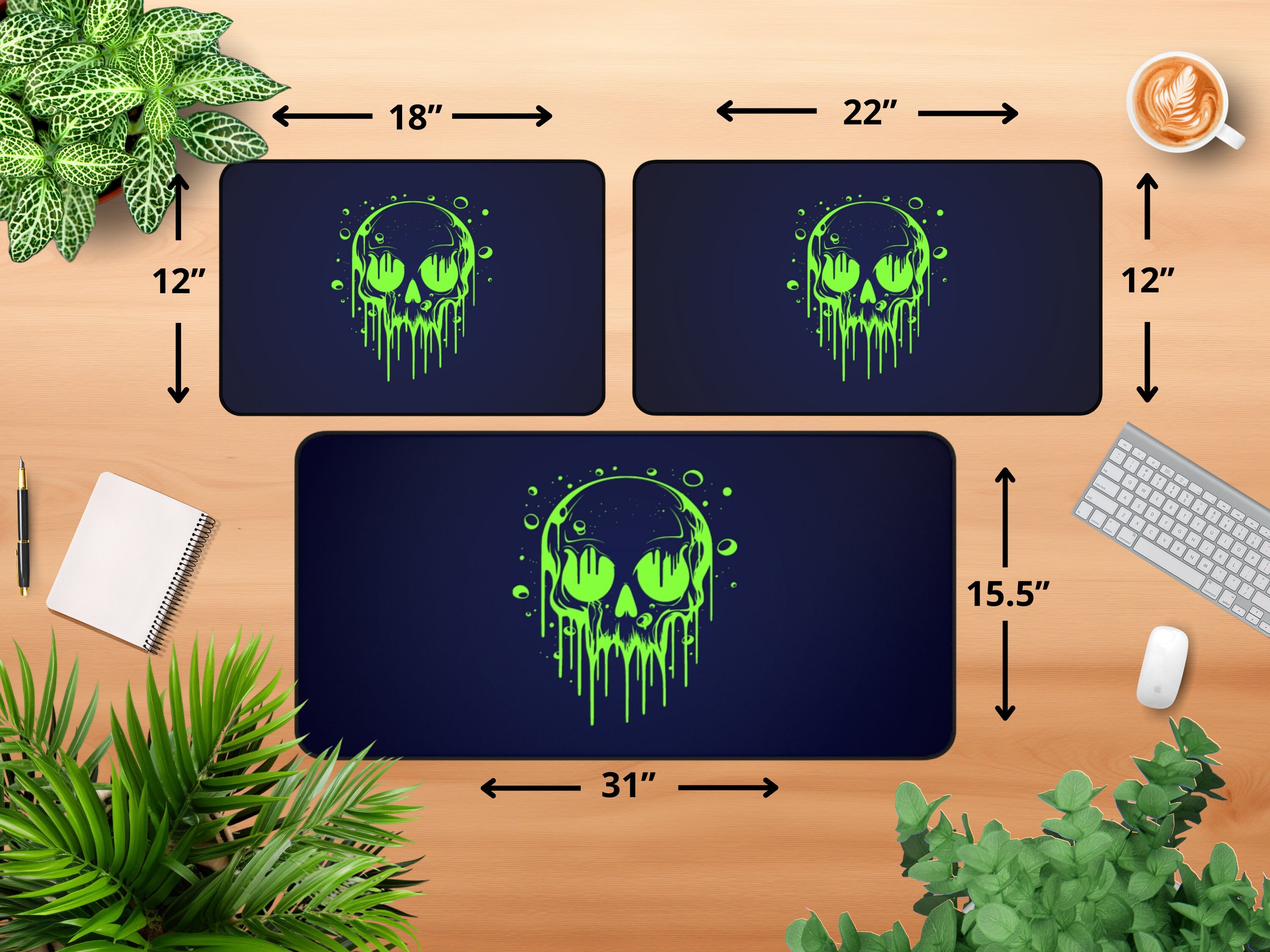 Green Skull Desk Mat, Simple Video Game Mouse Pad, Minimalist Gaming ...