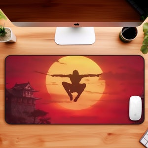 Ninja shadow in japan with big sunset and red sky mousepad