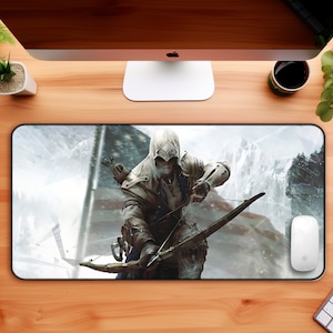 Archer assassin in a winter landscape mousepad american flag