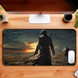 Assassin with big swords in front of the great pyramid of Giza mouse pad