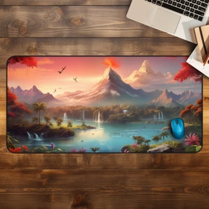 Volcanic Island Desk Mat Cute, Tropical XL Mouse Pad, Large Desk Mat Pad, Gaming Desk Pad, Volcano Mousepad, Aesthetic Desk Protector
