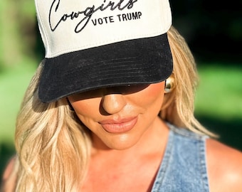 Cowgirls Vote Trump Black Hat. Embroidered cap MAGA Western Nashville Concert trucker Rodeo Republican Conservative Otto