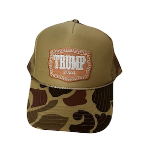 Trump 2024 Camo Trucker Foam Hat. light green Embroidered patch cap Western Camouflage Nashville Concert Hat Republican