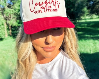 Cowgirls stimmen Trumpf 2024 rotem Hut ab. Bestickte Mütze MAGA Western Nashville Konzert Trucker Hat Rodeo Konservativ