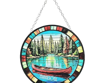 Minnesota Canoe Stained Glass 6" Sun Catcher