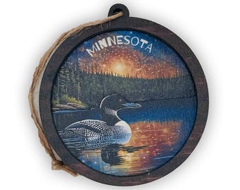 Minnesota Majestic Loon North Woods 3 Layer Ornament