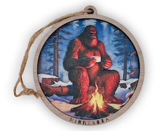 Minnesota Sasquatch Campfire 3 Layer Wood Ornament
