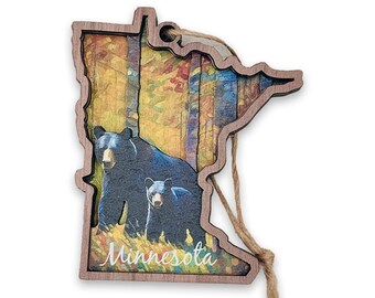 Minnesota Autumn Black Bears Up North 4 Layer Wood Ornament