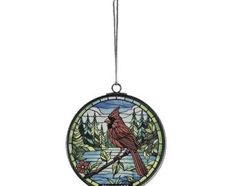 Minnesota Stained Glass Cozy Cardinal Up North 3" Ornament