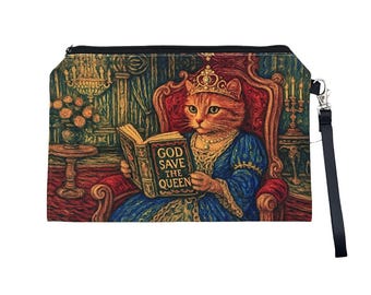 Token Tales Cat "God Save The Queen" Canvas Wristlet Bag