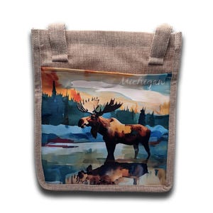 Michigan Abstract Moose Inspired Artsy Linen Travel Tote