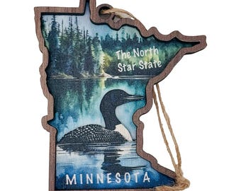 Minnesota Majestic Loon North Star State 3 Layer Wood Ornament