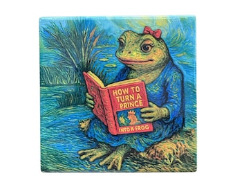 Token Tales Funny Frog Coaster “How To Turn A Prince Into A Frog" 4" Ceramic Coaster